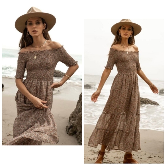 Böhme Floral Off-Shoulder Maxi Dress Size XS - Picture 1 of 8